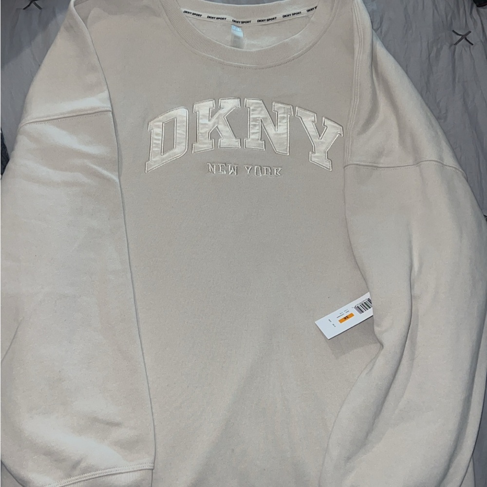 DKNY Cream Crew Neck Sweater Soft Logo Design